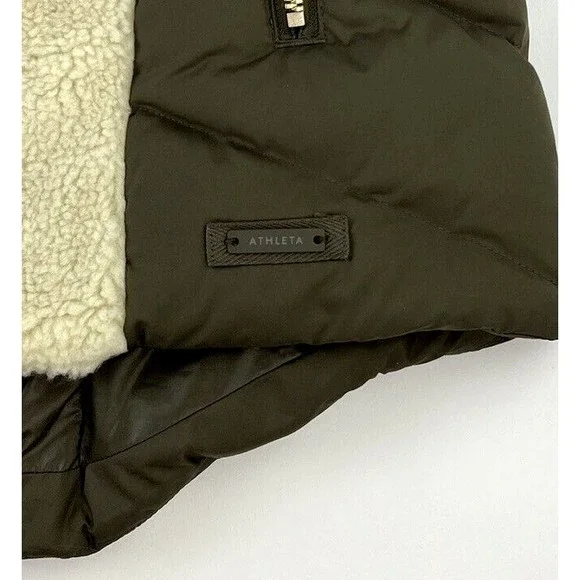 Athleta Responsible Down Tundra Vest Sherpa Full Zip Vest Brown Cream Womens XS - Picture 2 of 7